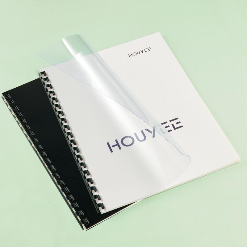 HOUYEE 100 Pack Binding Covers Set, 8.5x11 Inches, Including 50 Pcs 8 Mil Clear Binding Covers, 50 Pcs 12 Mil Black Sand Plastic - Image 5